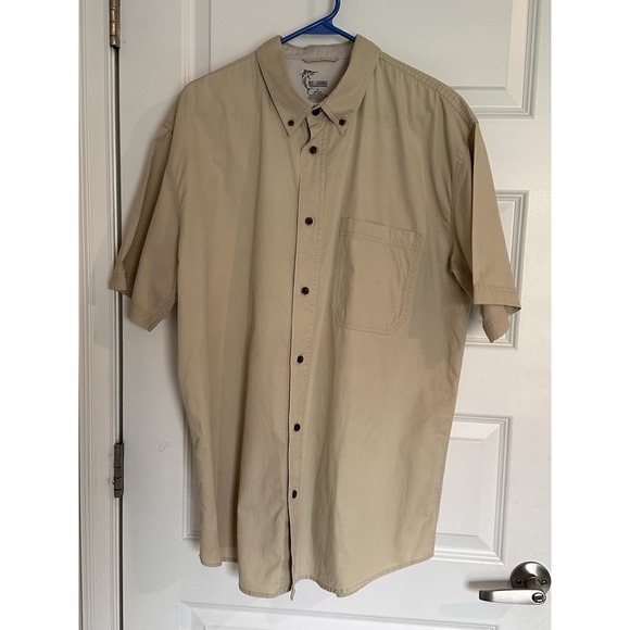 Reel Legends Tan Cotton Button Up Short Sleeve Shirt Size L - Picture 1 of 3